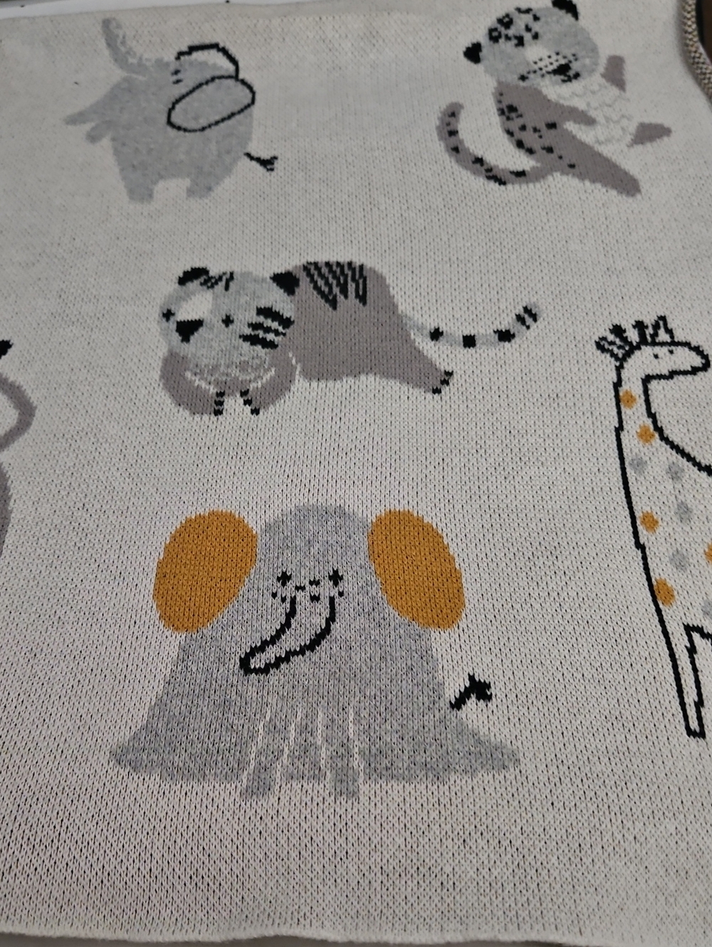 Light Grey Beige Cotton Knit Safari Baby Blanket
